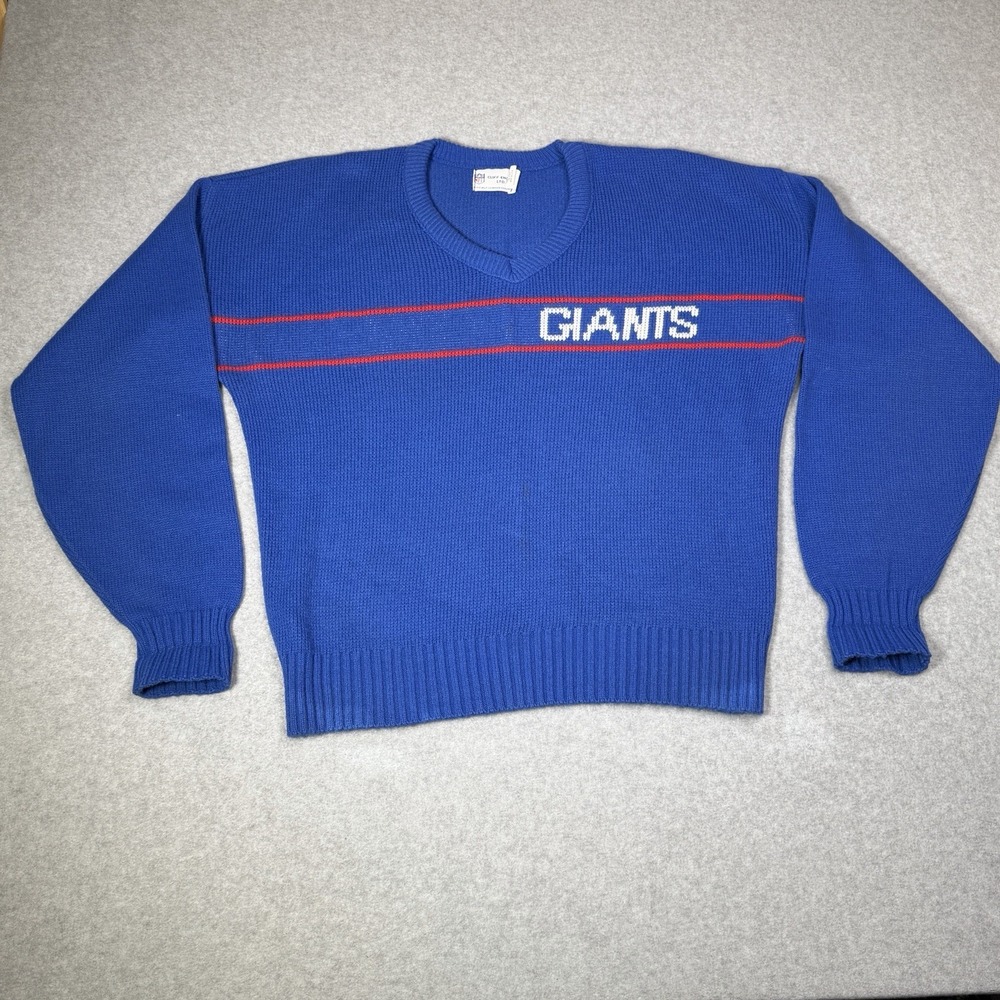 Vintage 80s Cliff Engle NFL New York Giants Blue V-Neck Sweater Men's Large